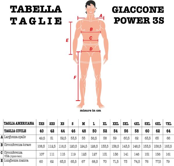 taglie giaccone power3s