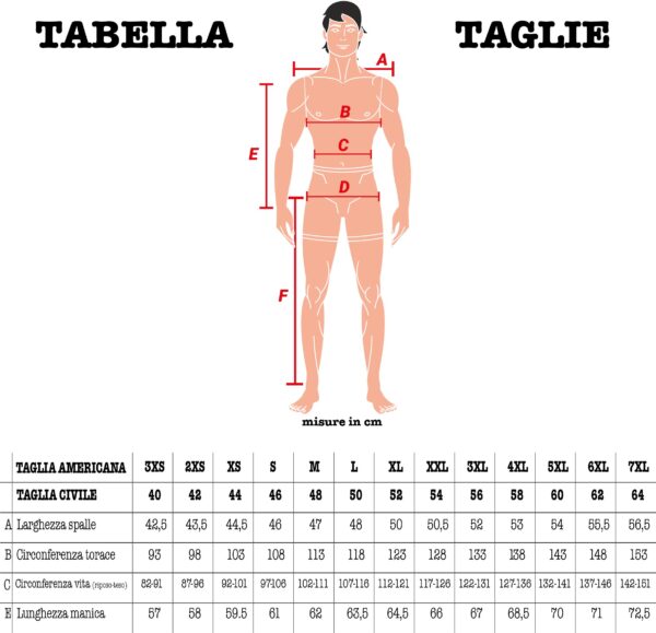taglie giubbino evo