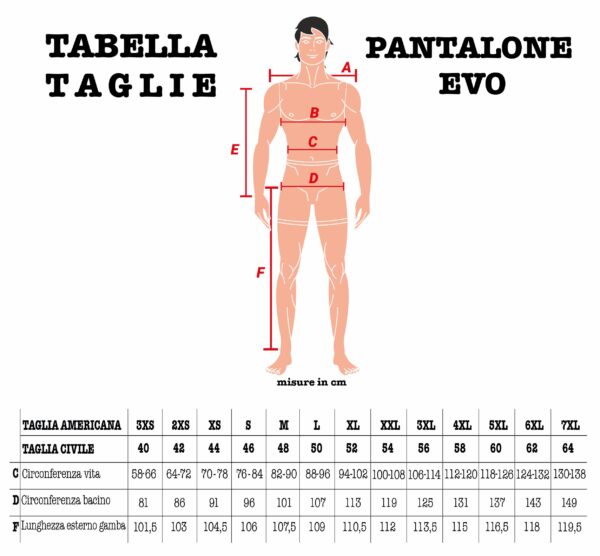 taglie pantalone evo