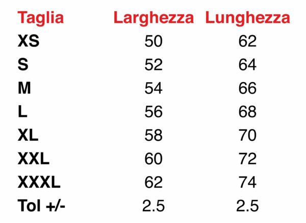 taglie felpa it220