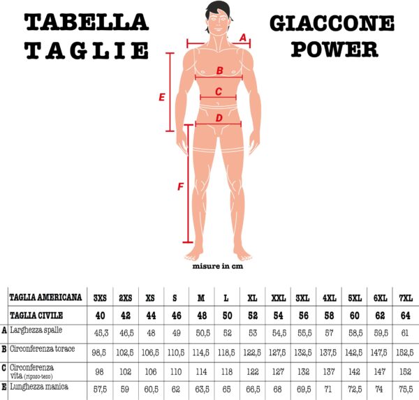taglie giaccone power